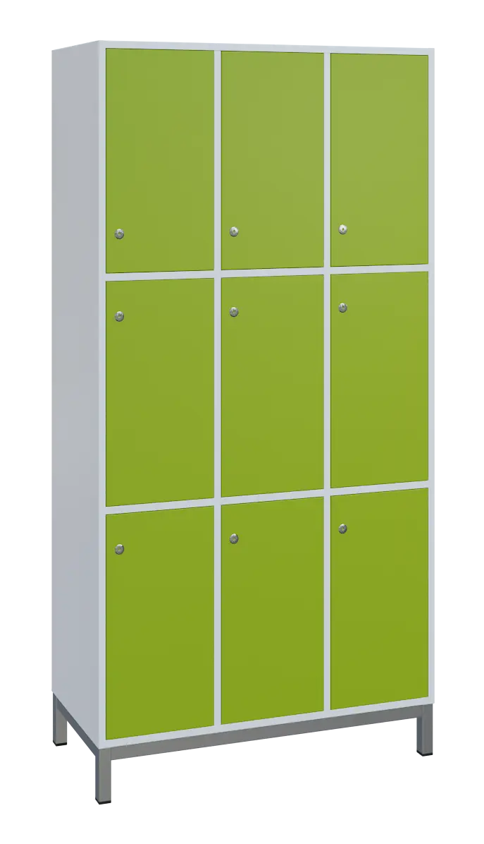 SBS-3333 šatní skříň 9-boxová, 1800x900x400 mm, kovové nohy, korpus bílý, dvířka jarní zeleň